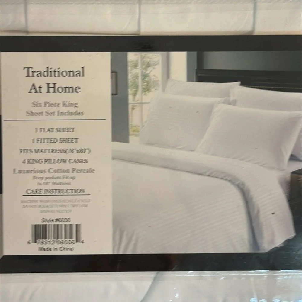 Transitional at Home King 6pc Sheet Set Embossed Stripes White as Snow